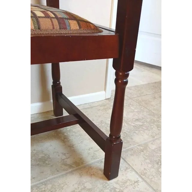 Wood Antique Inspired Spindle Back Cherrywood Hall Bench With Removable Upholstered Seat. For Sale - Image 7 of 10