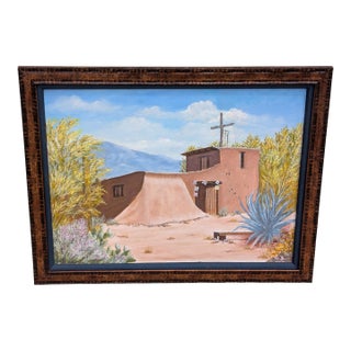 1990s "DeGrazias Chapel in the Sun" Original Southwestern Oil Painting by Ruth Moeller For Sale