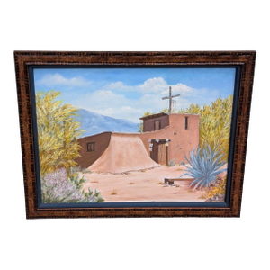 1990s "DeGrazias Chapel in the Sun" Original Southwestern Oil Painting by Ruth Moeller