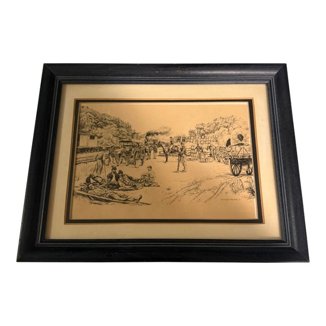 1940s George I. Parrish Jr Gettysburg Civil War Etching Framed Signed 13.5x10.5 For Sale
