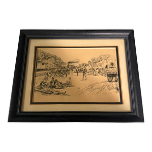 1940s George I. Parrish Jr Gettysburg Civil War Etching Framed Signed 13.5x10.5