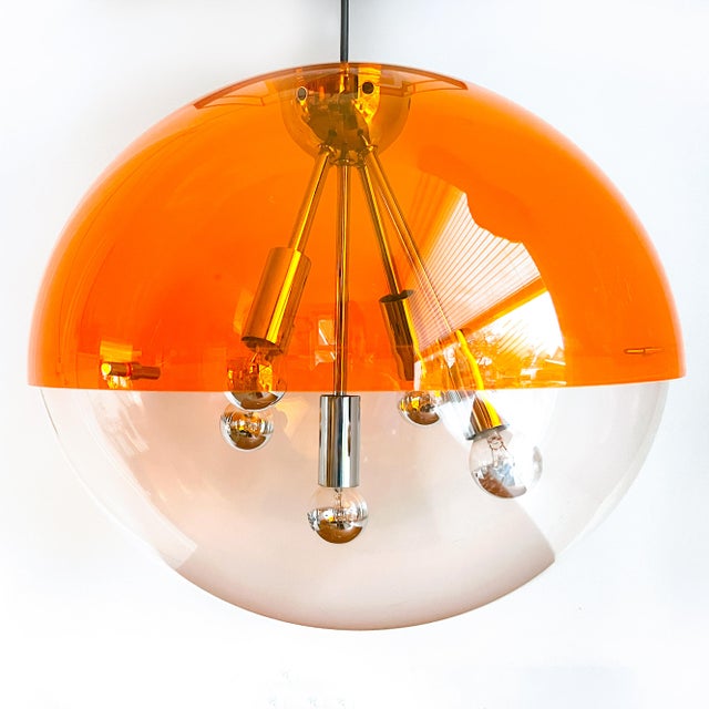 Plastic Vintage Space Age Orange Sphere Pendant Lamp by MCM attributed to Raak Amsterdam For Sale - Image 7 of 12