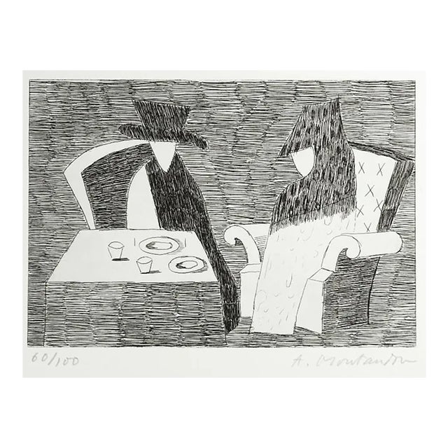 Mid 20th Century Abstract Couple at Dinner Etching For Sale