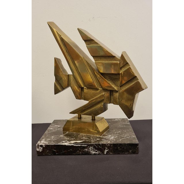 Contemporary Giuseppe Banfi, Abstract Sculpture, 1988, Brass & Marble For Sale - Image 3 of 15