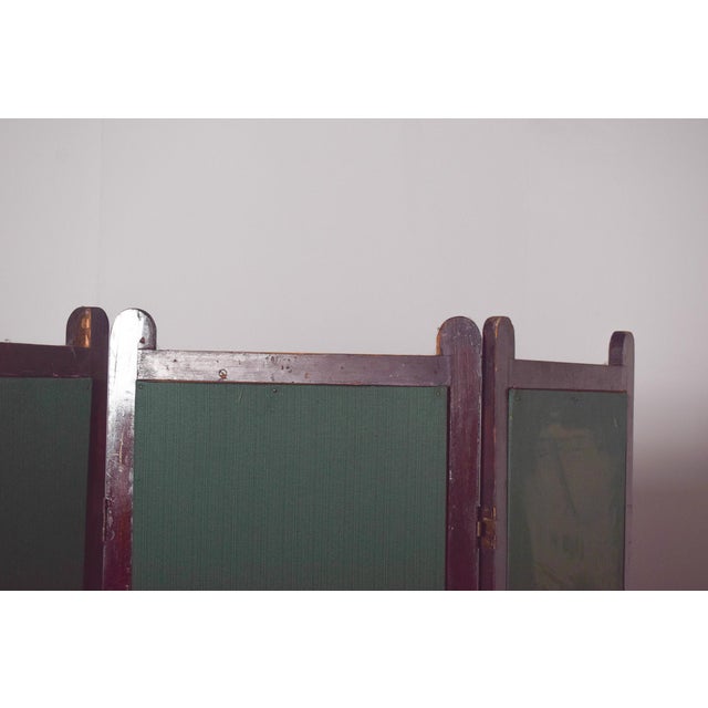 Wooden Folding Screen with Green Fabric Panels, 1950 For Sale - Image 6 of 8