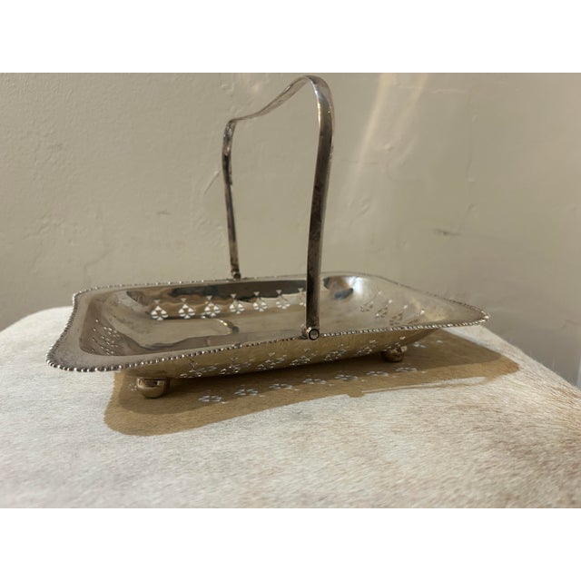 Silver Vintage English Silver Plate Pierced Basket With Swing Handle C. J. Vander Ltd., Sheffield For Sale - Image 8 of 9