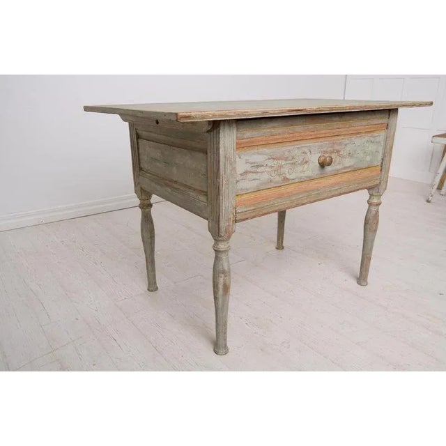 Wood Swedish Folk Art Side Table with Large Drawer For Sale - Image 7 of 13