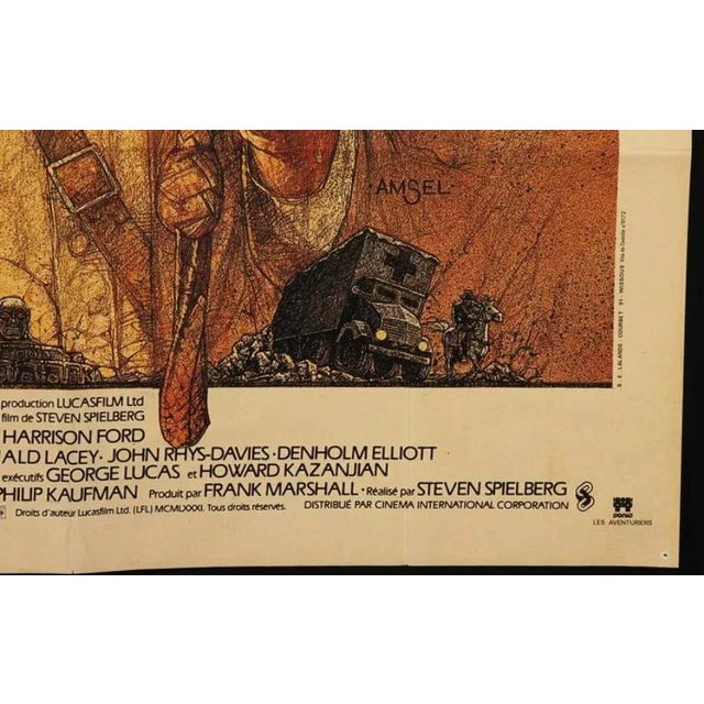 Mid-Century Modern French Raiders of the Lost Ark Film Poster by Richard Amsel, 1981 For Sale - Image 3 of 4