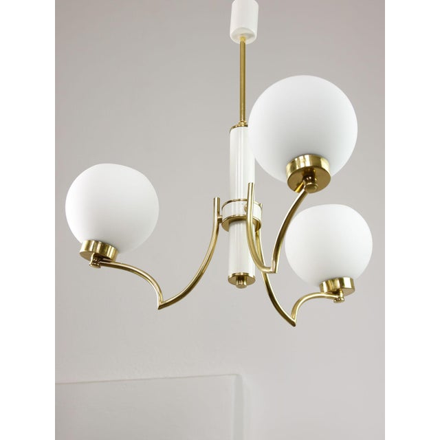 Mid-Century Italian Brass and Opaline Chandelier For Sale - Image 9 of 16