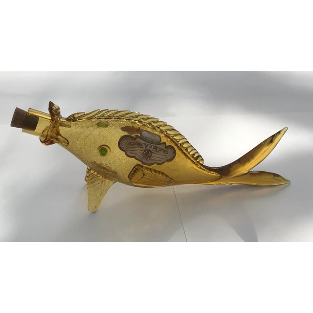 Wood Italian Mid Century Blown Glass Fish Wine Bottle For Sale - Image 7 of 9