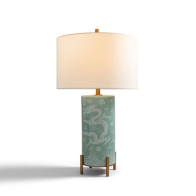 Chinese Imperial Dragon Celadon Lamp For Sale - Image 3 of 3