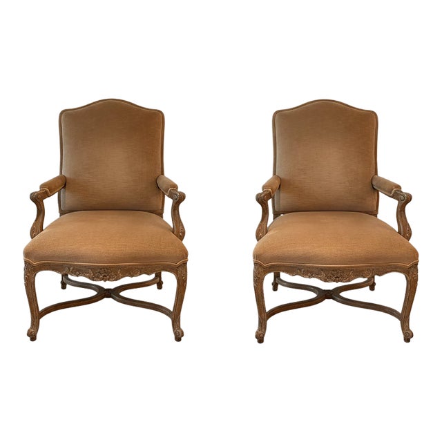 Pair of Traditional J. Robert Scott Lounge Chair, Chateau Fauteuil, Velvet Upholstery For Sale
