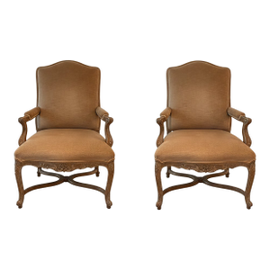 Pair of Traditional J. Robert Scott Lounge Chair, Chateau Fauteuil, Velvet Upholstery