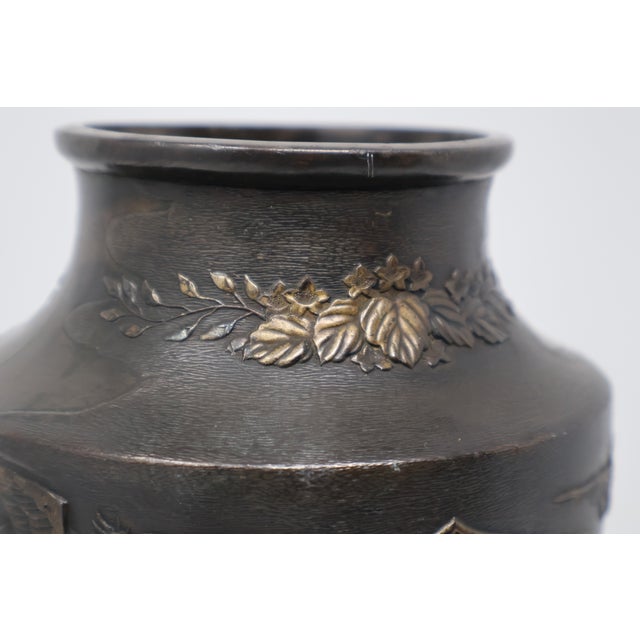 Japanese Antique Japanese Meiji Bronze Vase With Mount Fuji, Dragon & Phoenix Relief, 19th Century For Sale - Image 3 of 18
