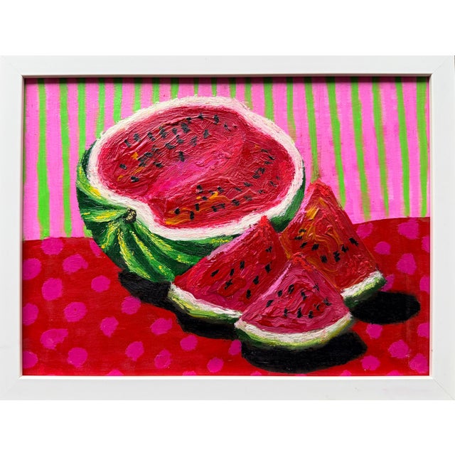 Watermelon 1 is a vibrant original acrylic and oil pastel painting on paper by contemporary artist Anna Richards. This...