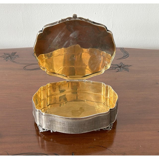 Art Nouveau 800 Silver Jewel Box with Vermeil Interior, Germany, 1890s For Sale - Image 4 of 17