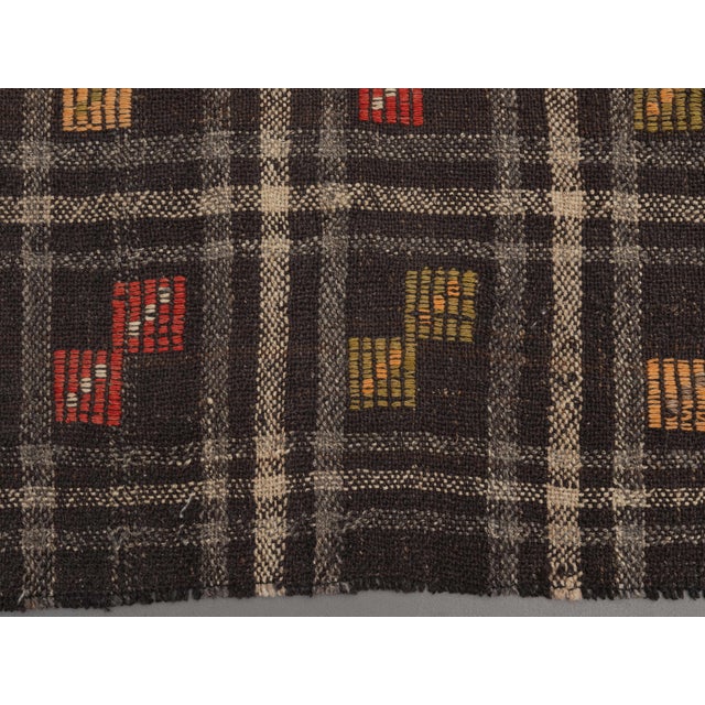 Black 1970s Vintage Handmade Wool Cotton Brown Runner Rug For Sale - Image 8 of 11