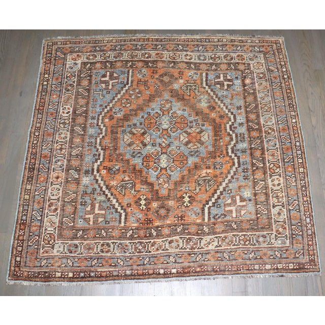 Persian Early 20th Century Persian Shiraz Square Rug - 3'10" x 3'11" For Sale - Image 3 of 7