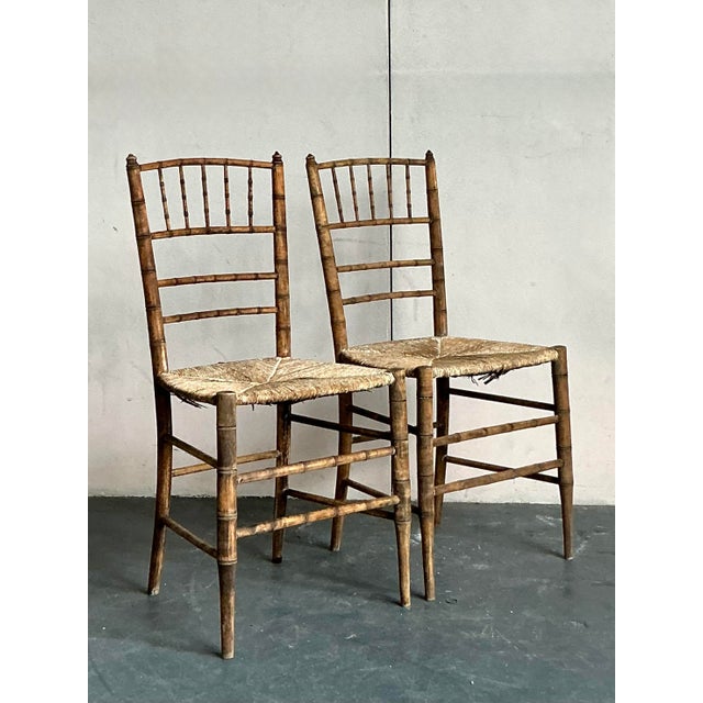 Mid 20th Century Vintage Patinated Rush Seat Charvari Chairs - A Pair For Sale - Image 5 of 8