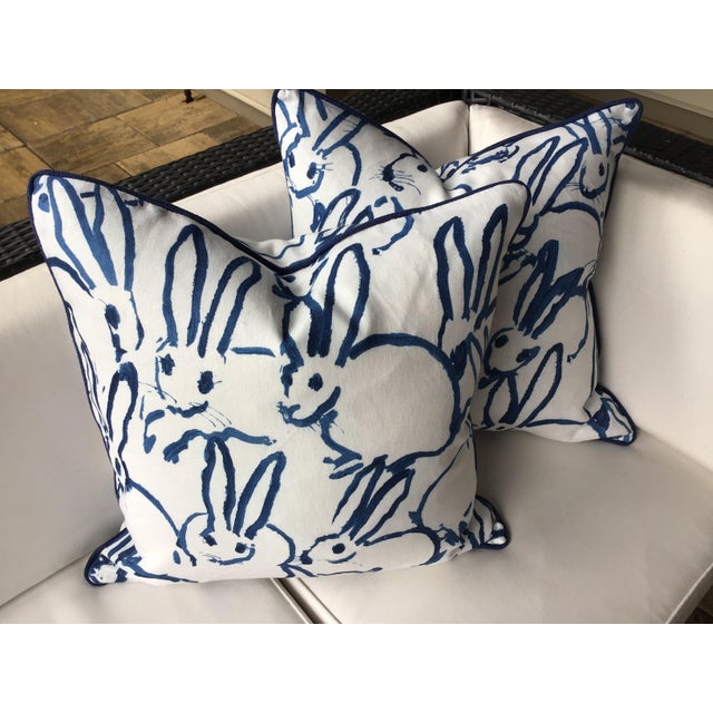 Hunt Slonem "Bunny Hutch" in Navy & White Lumbar Pillow 12" x 24" - Single For Sale In Atlanta - Image 6 of 6