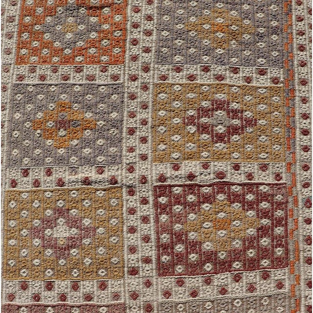 Tribal Vintage Turkish Kilim Runner With Checker Medallions in Soft Pastel Tones For Sale - Image 3 of 11