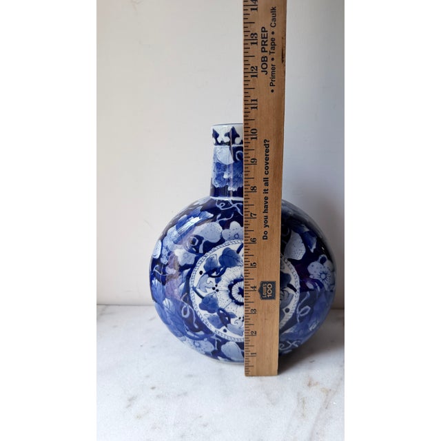 Ceramic Classic Blue and White Porcelain Round Vase Intricate Hand-Painted For Sale - Image 7 of 11