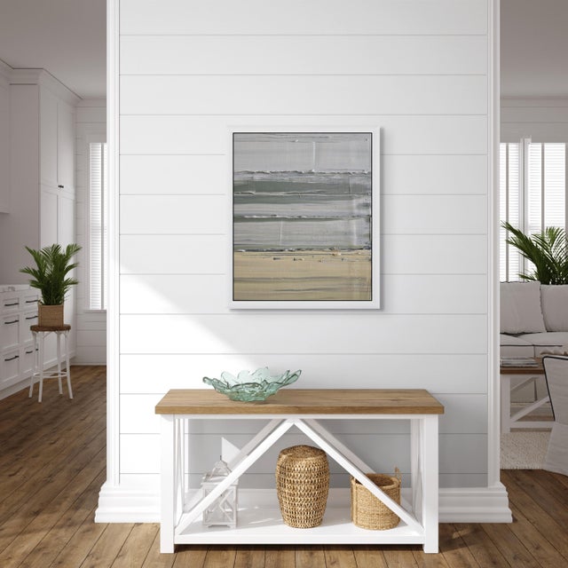 Cream Framed Abstract Minimalist Seascape / Landscape Oil Painting by Diane Grant / Neutral Color Palette / Color Fields For Sale - Image 8 of 12