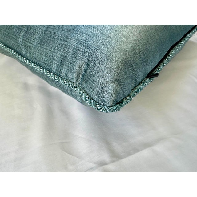 Set of 4 Custom Blue Green Silk-Cotton Pillows For Sale In San Francisco - Image 6 of 12