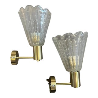 A Pair of 1990s Mid-Century Modern Attributed to Barovier Glass Wall Sconces For Sale