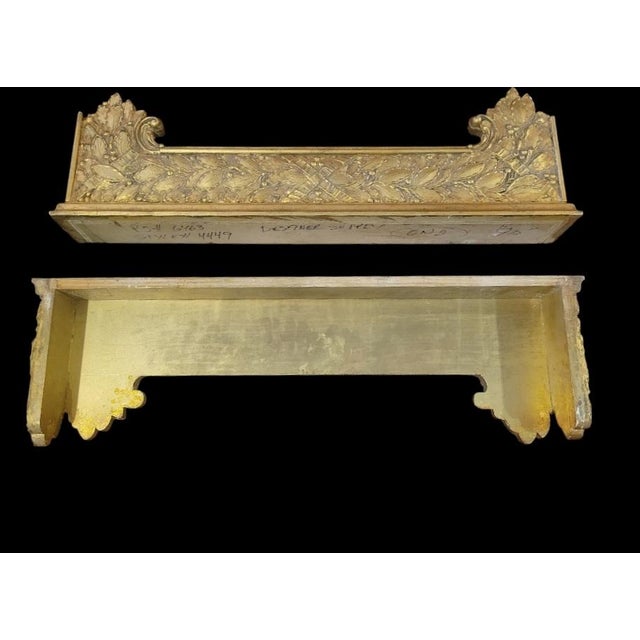 1990s Custom Made Gold Leaf Carved Wood Hollywood Regency Window Cornice Boards- A Pair For Sale - Image 5 of 11