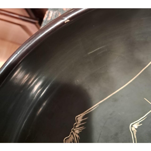 Vintage 1940s Japanese Black Lacquer Bowl With Painted Brass Inlay For Sale - Image 16 of 16