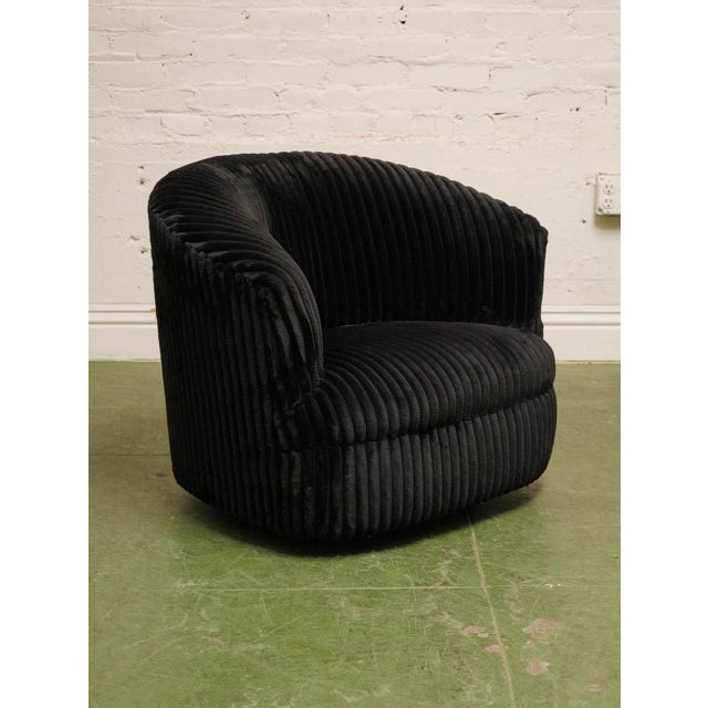 Wide Corduroy Vintage Black Club Chair For Sale - Image 4 of 6