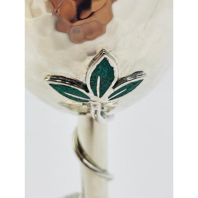 1980s Set of 8 Silver Plated & Crushed Emerald Wine/Water Goblets by Emilia Castillo For Sale - Image 17 of 18