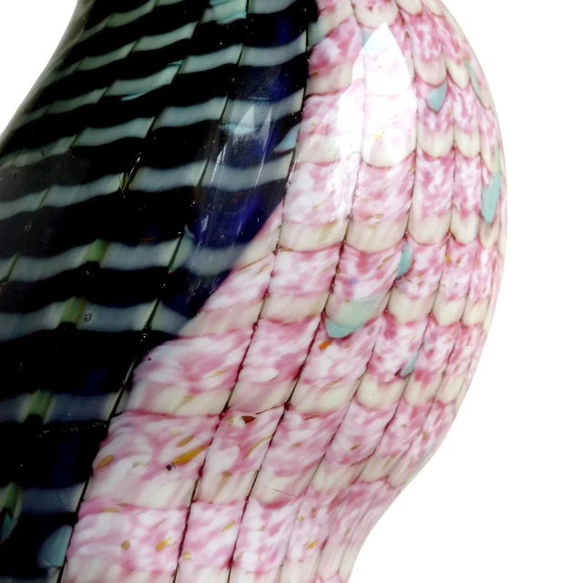 Figurative Vintage Murano Colorful Fenicio Pulled Feather Design Italian Art Glass Parrot Bird Sculpture on Pedestal For Sale - Image 3 of 5