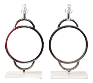 Modern Nickel & Marble Jamie Young Lamps - a Pair