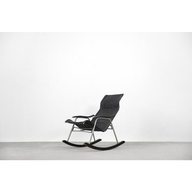 Metal Postmodern Black Leather Rocking Chair by Takeshi Nii, 1950s For Sale - Image 7 of 18