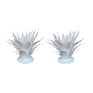 Currey & Company Modern White Meta Agave Sculptures Pair