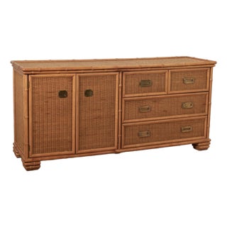 Vintage Faux Bamboo and Wicker Cabinet Chest by American of Martinsville For Sale