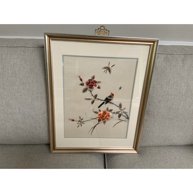 1970s Vintage Framed Asian Hand Embroidered Silk Art For Sale - Image 13 of 13
