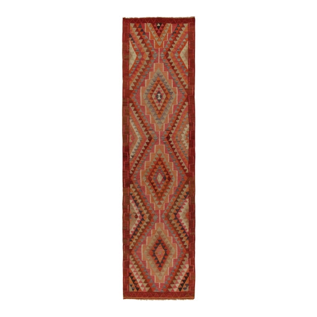 Red Vintage Tribal Kilim Runner in Red With Orange and Green Geometric Patterns For Sale - Image 8 of 8