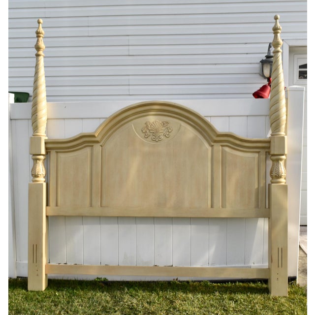 Vintage Wood King Headboard Venetian Poster Carved Cream Off White Provincial For Sale - Image 11 of 13