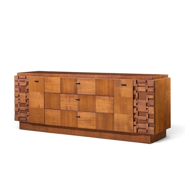 Mid-Century Modern Lane Brutalist Mid Century Walnut Lowboy Dresser For Sale - Image 3 of 9