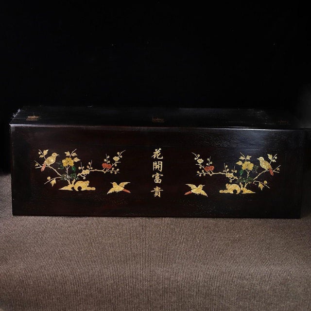 Wood Large Vintage Zitan Wood Treasure Box With Mother-of-Pearl Bird & Floral Inlay For Sale - Image 7 of 10