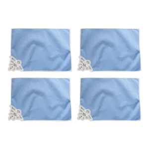 Vintage English Battenberg Lace Dinner Napkins in Blue and White - Set 4