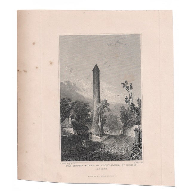 Round Tower in the Dublin County town of Clondalkin Irish Landscape engraving. Combined shipping available, please inquire.