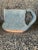 Awesome art piece handled vase created from very heavy terra cotta, then partially glazed in a blue/ grey/green shade....