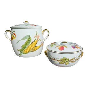 Mid 20th Century English Royal Worchester Oven to Table Cookware 2 Piece Set in the Evesham Pattern