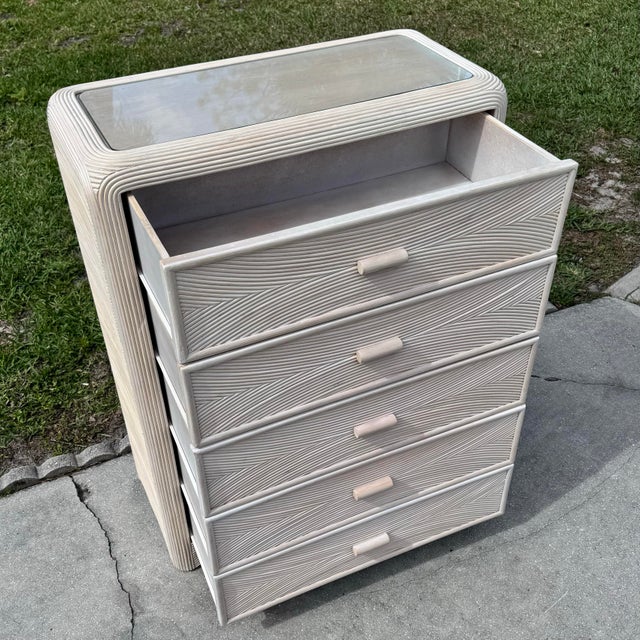 Boho Chic Pencil Reed Highboy Dresser For Sale - Image 4 of 9