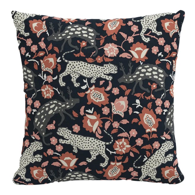 20" Decorative Pillow in Coral Navy Leopard For Sale