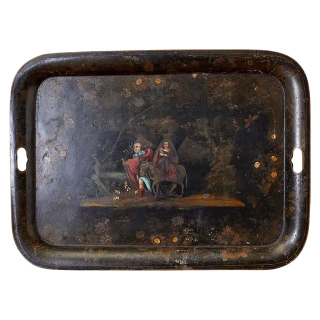 19th Century English Tole Lacquer Renaissance Revival Tray For Sale